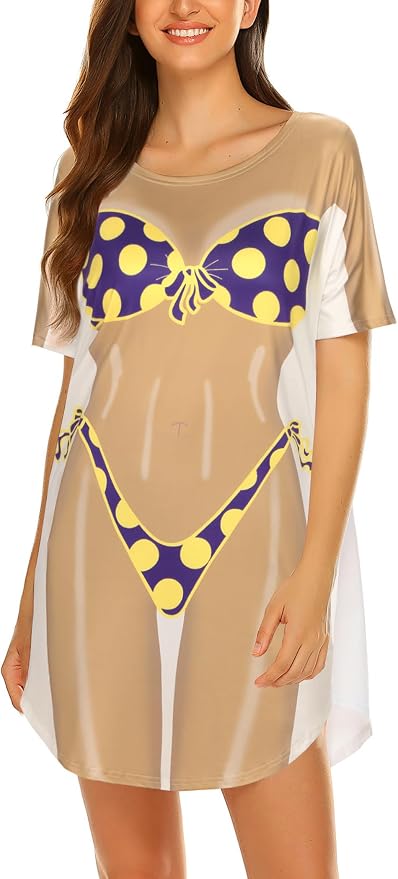 Ekouaer Women's Bikini Shirt Cover Up Short Sleeve Cute Bikini Print Cover-Up by EKOUAER