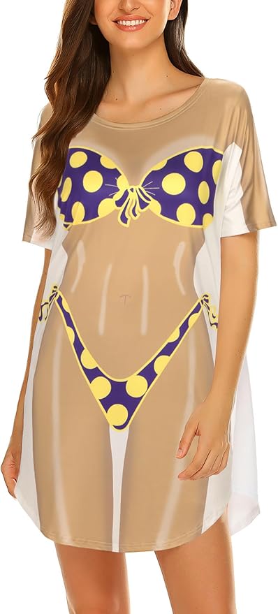Ekouaer Women's Bikini Shirt Cover Up Short Sleeve Cute Bikini Print Cover-Up by EKOUAER
