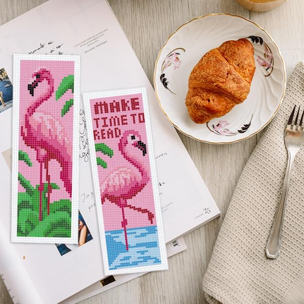 INFUNLY 6PCS Flamingo Cross Stitch Bookmarks Kit Pink Handmade Cross Stitch - Image 7