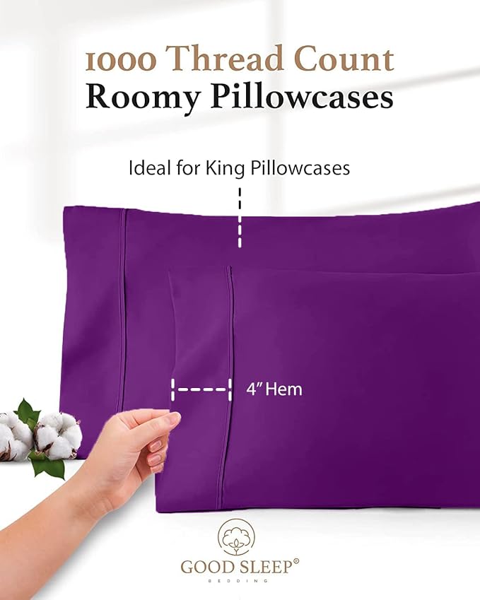 1000 TC Purple Standard Pillowcases Set of 4 100% Egyptian Cotton Pillow Cases - Image 3