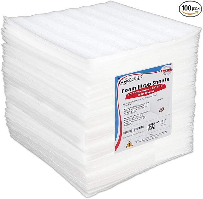 Mighty Gadget 100-Pack Foam Packing Sheets, Pre-Cut Non-Abrasive Cushioning by MightyGadget
