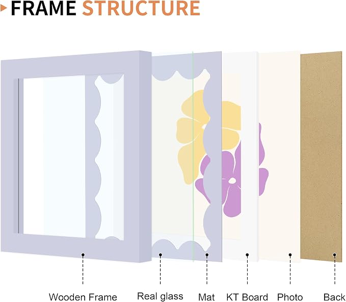 5x5 Picture Frame with Wavy Mat, Wooden Real Glass 5 x 5 Photo Frame - Image 5