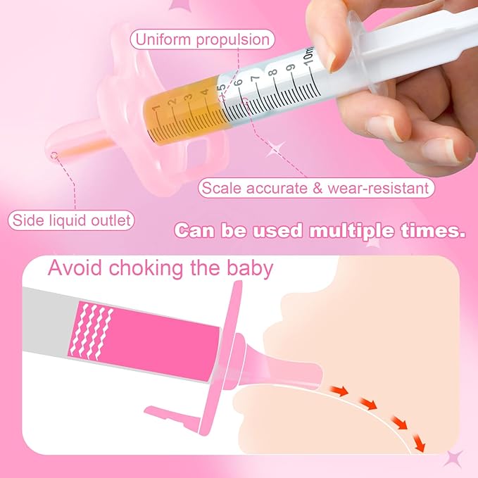 Baby Medicine Dispenser, Baby Medicine Syringe, 0 Months and up Baby Pacifiers, 100% Silicone Pacifiers, BPA-Free (Pink)