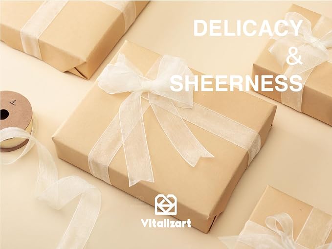 Vitalizart Ivory Cream Ribbon Organza Sheer Ribbon 1 inch x 30Yd Handmade - Image 3