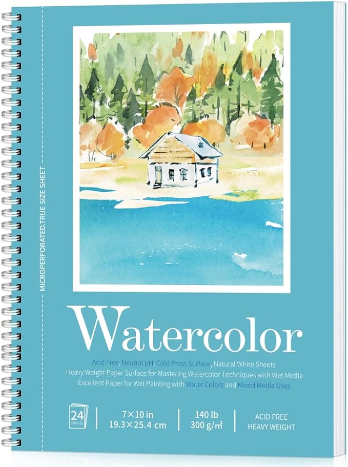 Watercolor Paper Pad, Watercolor Sketchbook 7" x10” 140lb/300gsm, Spiral Bound by Unknown