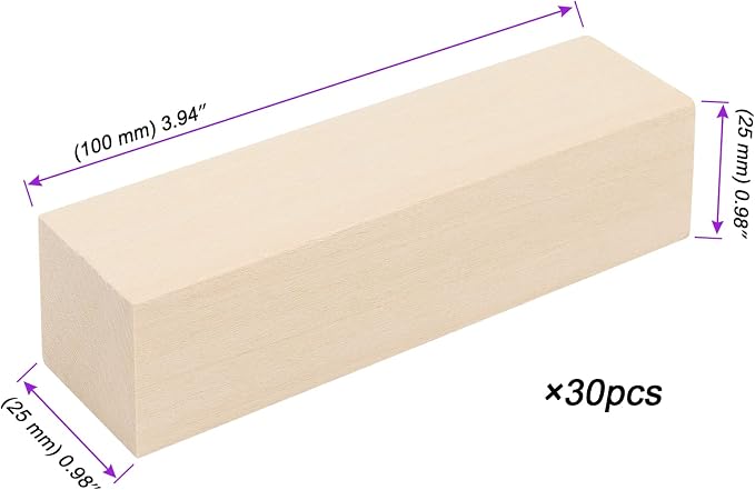 JOIKIT 30 Pack 4 x 1 x 1 Inches Basswood Carving Blocks, Unfinished Soft Wood - Image 2