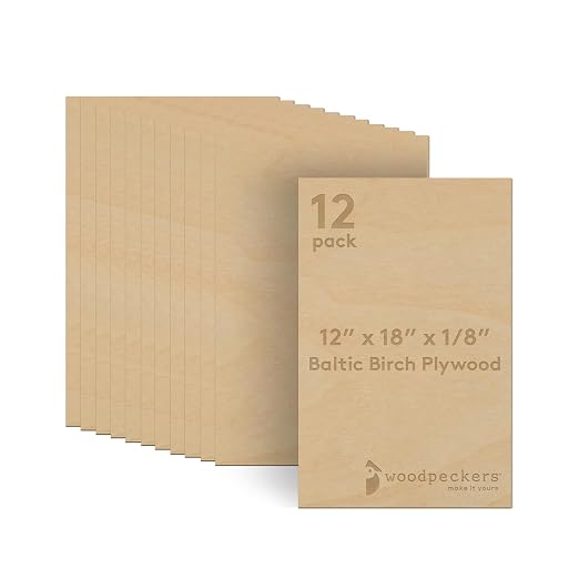 3 mm Baltic Birch Plywood 1/8 x 12 x 18 Inch, Box of 12 B/BB Grade Craft Wood by Woodpeckers