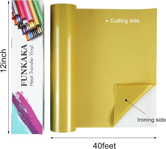 FUNKAKA Golden HTV Heat Transfer Vinyl Rolls, Adhesive Golden HTV Vinyl - Image 2