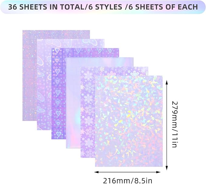 36 Sheets Holographic Laminate Sheets Clear Self Adhesive Sticker Paper | - Image 4