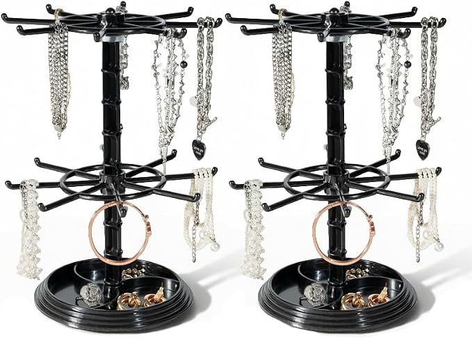 2pcs black 2 Tier Rotating Jewelry Display Stand, Necklace Holder, Jewelry Tree by Cchenxxi