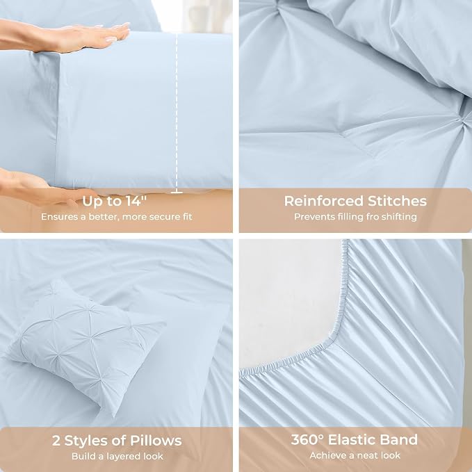 Sasttie Queen Comforter Set, 7-Piece Bed in a Bag, Pintuck Bedding Sets - Image 5