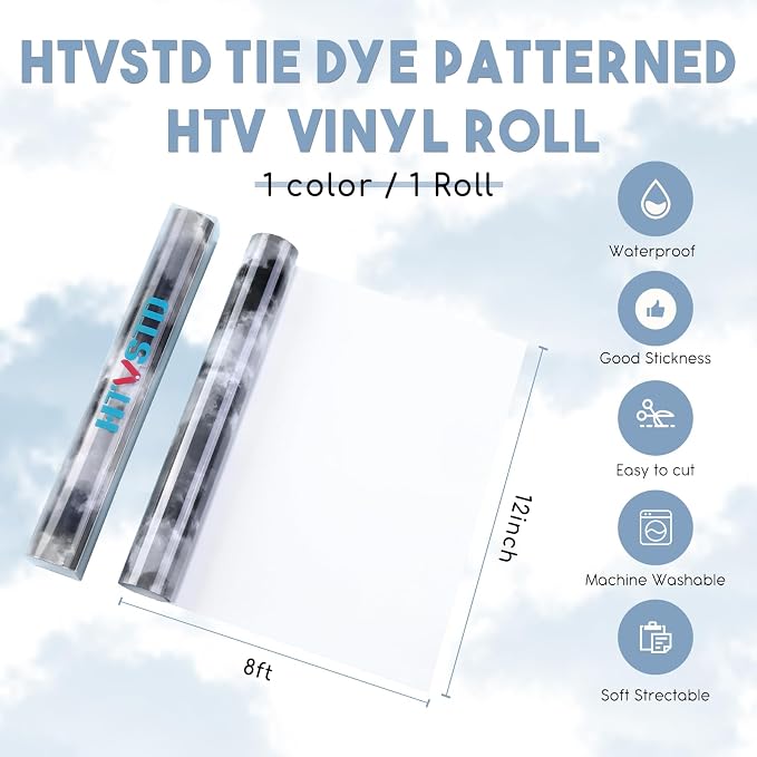 HTVSTD Black Tie Dye HTV Heat Transfer Vinyl 12×8ft Iron on Vinyl | Tie Dye - Image 2