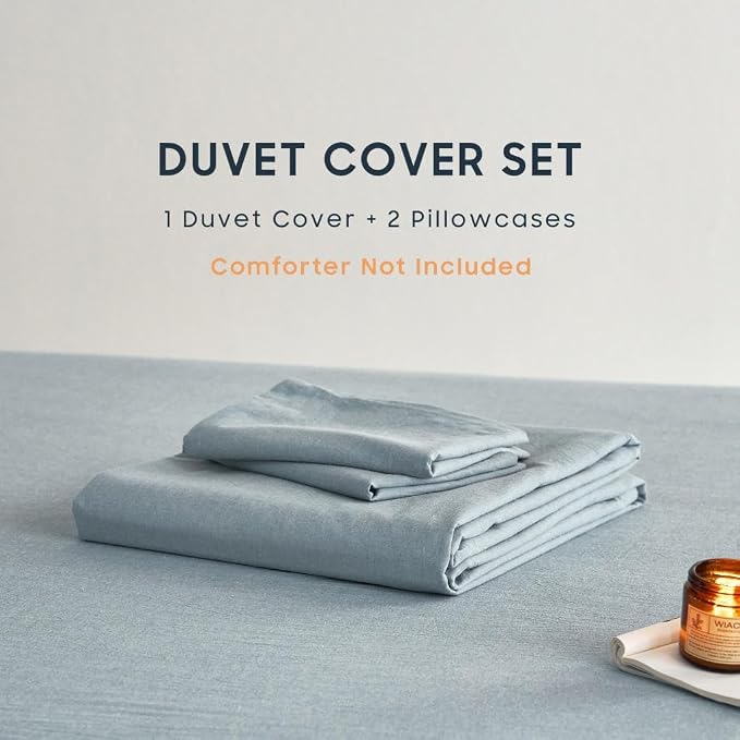 Wake In Cloud - Cotton Duvet Cover Set, Full Size, Light Denim Blue, 100% - Image 2