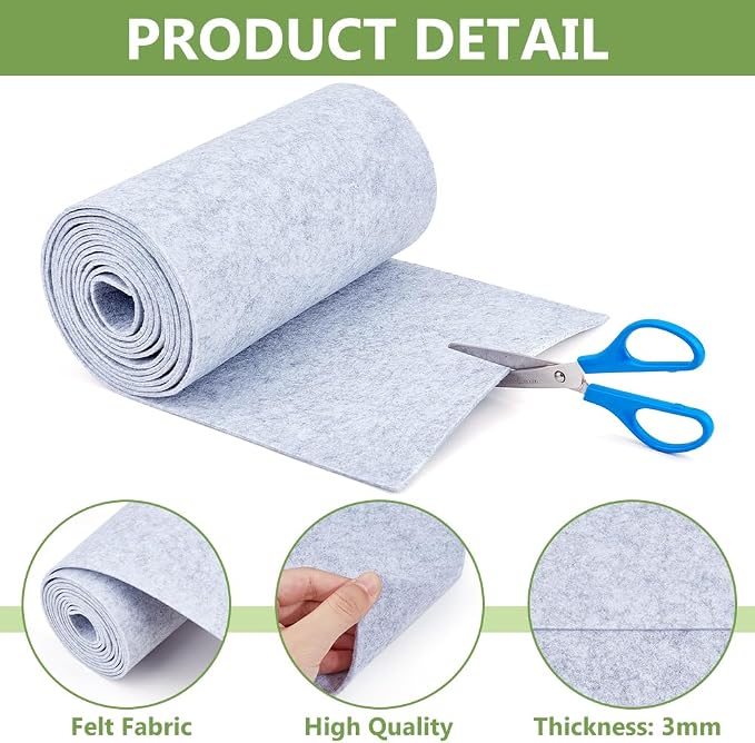 BENECREAT 118x9.4Inch Light Gray Felt Roll, Fabric Sheets Soft Woven Nonwoven - Image 4