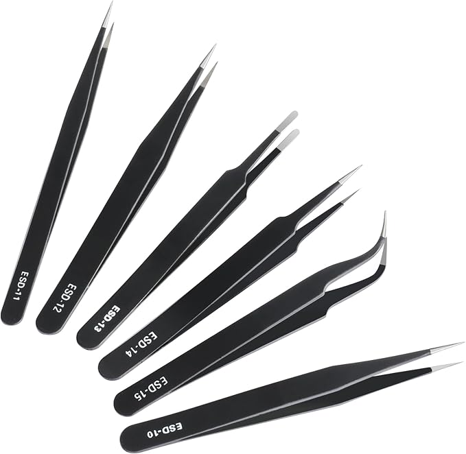 6 Pcs Precision Tweezers Set, Premium Anti-Static Stainless Steel Tweezer by CHERALKEST