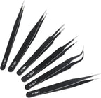 6 Pcs Precision Tweezers Set, Premium Anti-Static Stainless Steel Tweezer by CHERALKEST