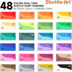 Shuttle Art 48 Colors Dual Tone Acrylic Paint Markers, 24 Pack Acrylic Paint - Image 2