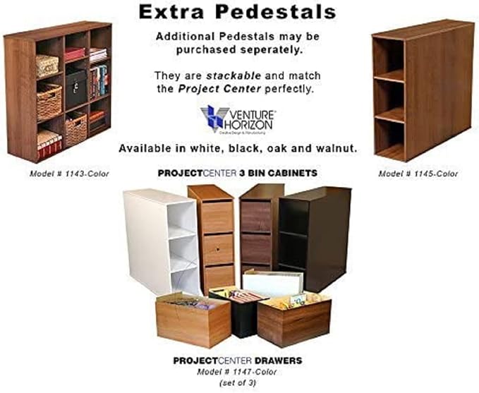 Project Center Desk with Bookcase and 3 Bin Cabinet-Walnut - Image 5