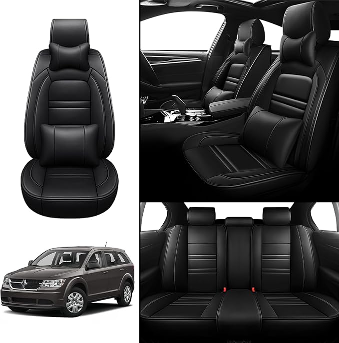 Car Seat Covers for Dodge Journey 2009-2020 | 5-Seats Seat Covers, Waterproof Seat Protectors, Automotive Seat Covers (Full Set with Pillow,Black)
