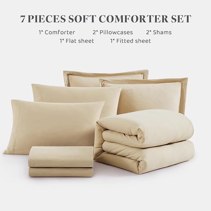 WRENSONGE Super King Size Comforter Set- 7 Pieces Beige Bed in a Bag Super King - Image 8