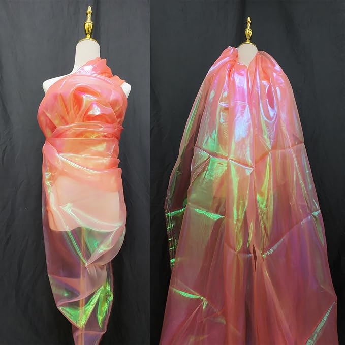 Orange Red Iridescent Organza Fabric - Image 5