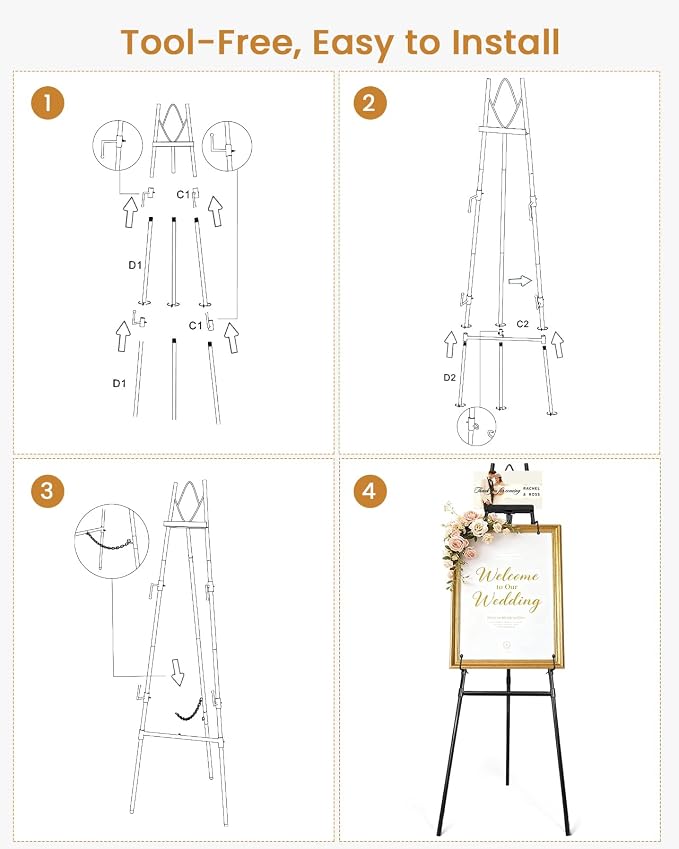 53.9" Black Easel Stand for Sign, Heavy Duty Metal Display Easel - Image 7