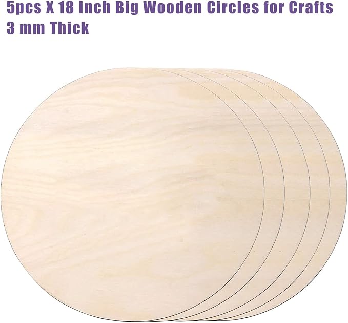 5PCS 18Inch Wood Circles for Crafts, Cutouts Blank Round Wood Slice Unfinished - Image 3