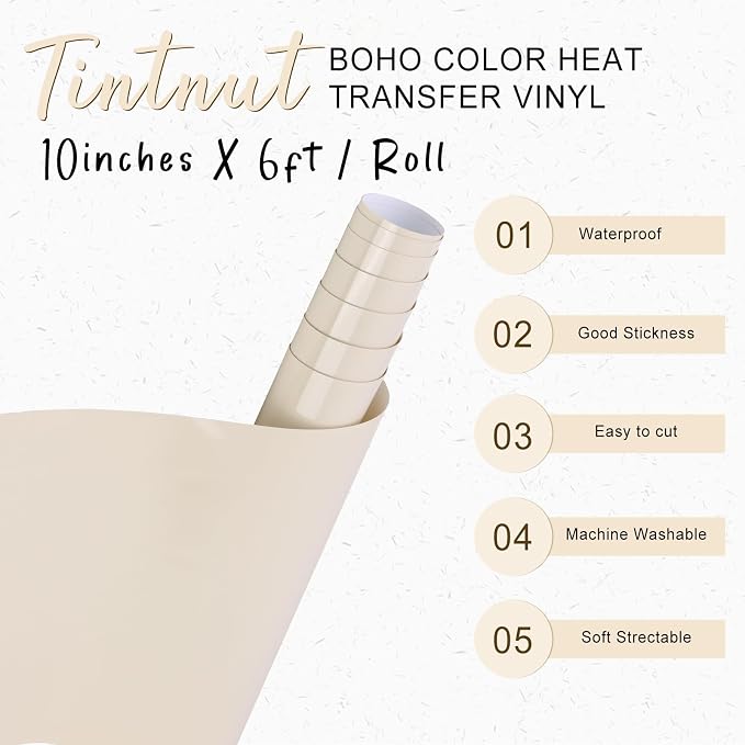 Tintnut Sand Shell Beige Heat Transfer Vinyl, 10inx6ft Iron on Vinyl | Neutral - Image 2