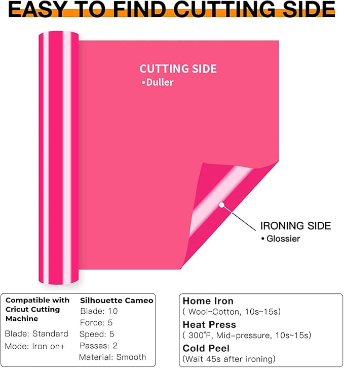 HTVRONT Heat Transfer Vinyl Neon Pink HTV Rolls, Heat Transfer Vinyl - Image 6