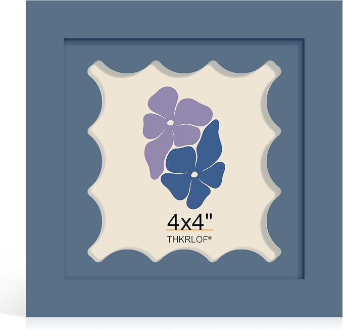 4x4 Picture Frame with Real Glass, Wooden cute 4 x 4 Photo Frame with Wavy Mat by THKRLOF