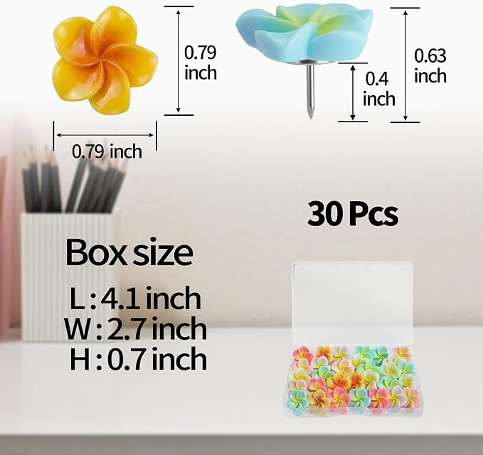 30pcs Flower Cabochons Flatback Plumeria Flower Push Pins in 7 Colors Cute - Image 3