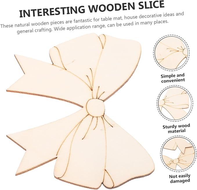 10Pcs Unfinished Wood Bowknot Craft Supplies Natural DIY Shapes - Image 4
