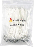 EricX Light 100 Piece Natural Candle Wick, Low Smoke 6" Pre-Waxed & 100% by EricX+Light