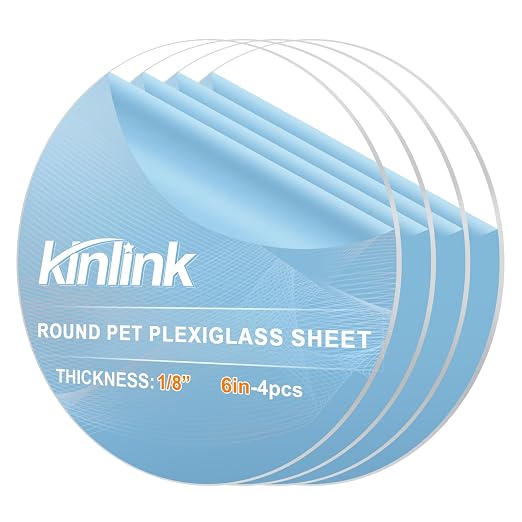 KINLINK 6in Plexiglass Sheets 1/8 inch Thick, 3mm Clear Circle PET Plastic Sheet by KINLINK