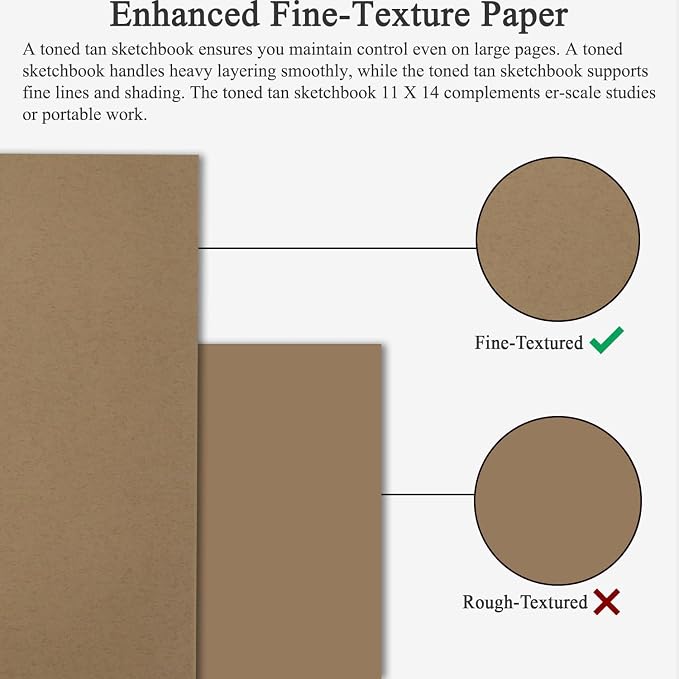 Fuxi Toned Tan Sketchbook 11x14 Inch, 60 Sheets, Spiral Bound - Image 3