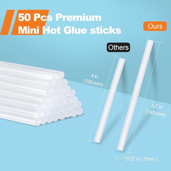 Mini Hot Glue Sticks for Glue Guns, 50-Piece Hot Glues Stick, 5.8" Long x 0.27" - Image 2