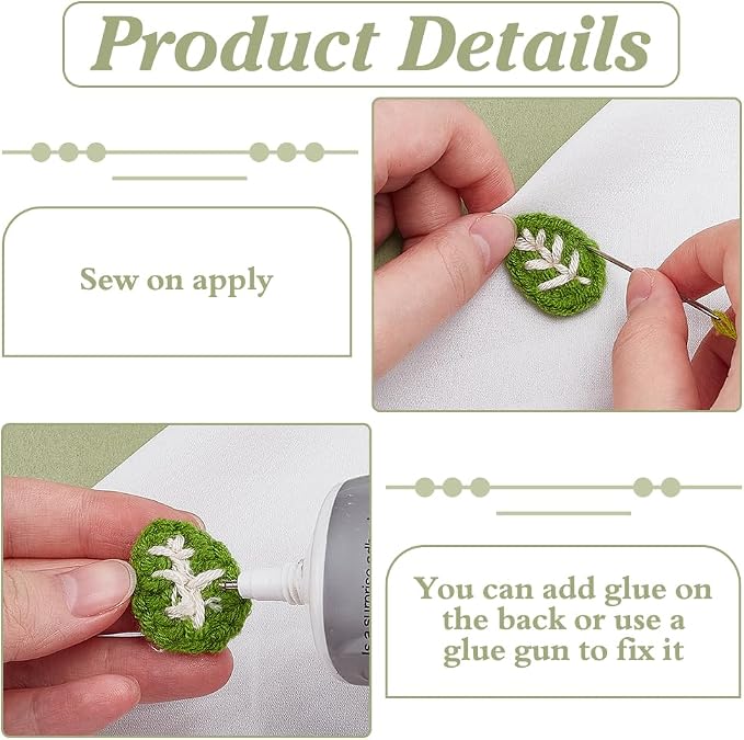 FINGERINSPIRE 20PCS Small Crochet Leaves Handmade Green Leaf Embellishments - Image 3