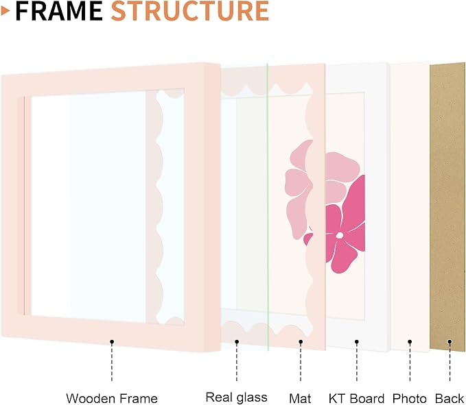 6x6 Picture Frame with Wavy Mat, Wooden Real Glass 6 x 6 Photo Frame - Image 5