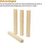MECCANIXITY 4Pcs Basswood Carving Block, 0.8"x0.8"x8" Square Wooden Dowels - Image 3