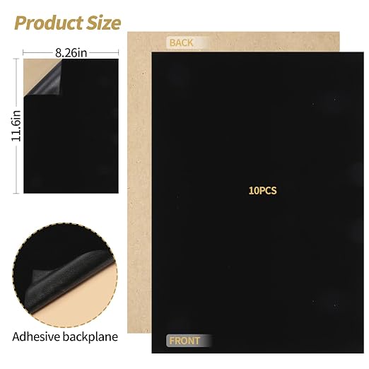 10PCS Black Felt Sheets with Self-Adhesive Backing, Soft Felt Fabric, Durable - Image 2