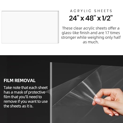CALPALMY 1/2" Thick Clear Acrylic Sheets 24" x 48", Pre-Cut Plexiglass Sheets - Image 2