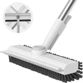 Floor Scrub Brush with Long Handle, 3 in 1 Scrape and Heavy-Duty Stiff Bristle Scrubber Brush for Cleaning Shower Bathroom, Patio, Garage, Kitchen, Wall and Deck (White, 1 Pack)
