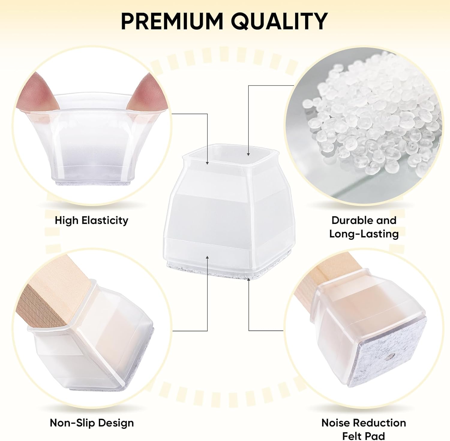 BALEINE 24 Pack Silicone Chair Leg Floor Protectors, Stool Leg Protectors Cap, Non-Slip Chair Leg Caps for Hardwood Floors (Clear & Large (Square), 24 Pack)