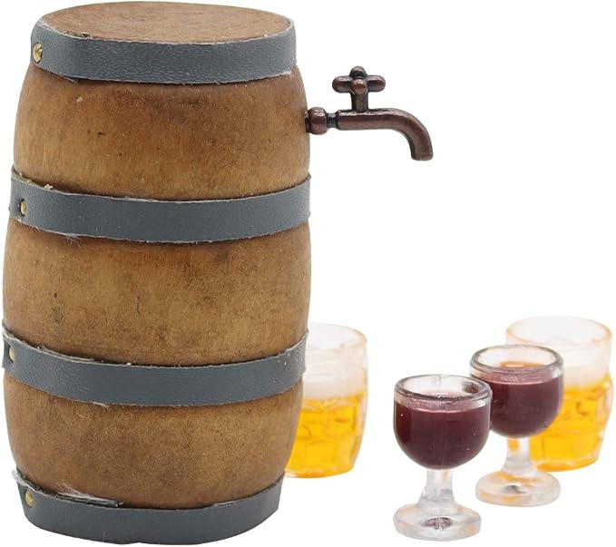 Mini House Drink Accessories Miniature Wooden Beer Barrel Figurine Wine Barrel - Image 2