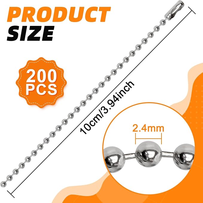 200 pcs 100 mm Long Bead Connector Clasp Ball Chains Keychain Tag Keychain Ball - Image 2
