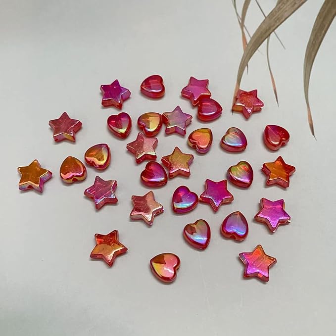 Jmassyang 600 PCS Acrylic Beads Heart and Star Shape Beads Red Acrylic AB Star - Image 4
