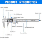 Digital Caliper, Adoric Caliper Measuring Tool 0-6" Stainless Steel Vernier - Image 7