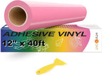 HTVRONT Pink Permanent Vinyl, Glossy Pink Adhesive Vinyl Roll | by HTVRONT