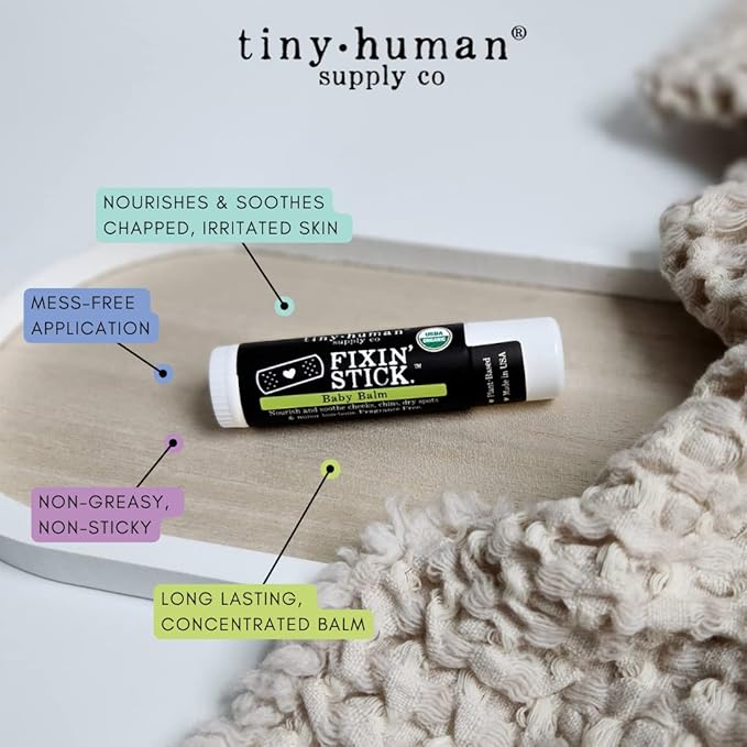 Fixin' Stick Organic Baby Balm 0.5oz, 1-pack for Baby's Red Cheeks, Drooly Chins, Drippy Noses and Dry Skin. No Artificial Dyes, Fragrances or Petrolatum. Cruelty Free. Made in USA.