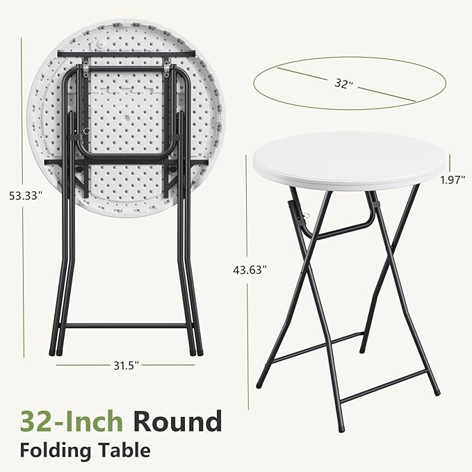 Folding Table 2 Pack, 32 Inch Foldable Cocktail Bar, High Top Round Folding Bar - Image 3
